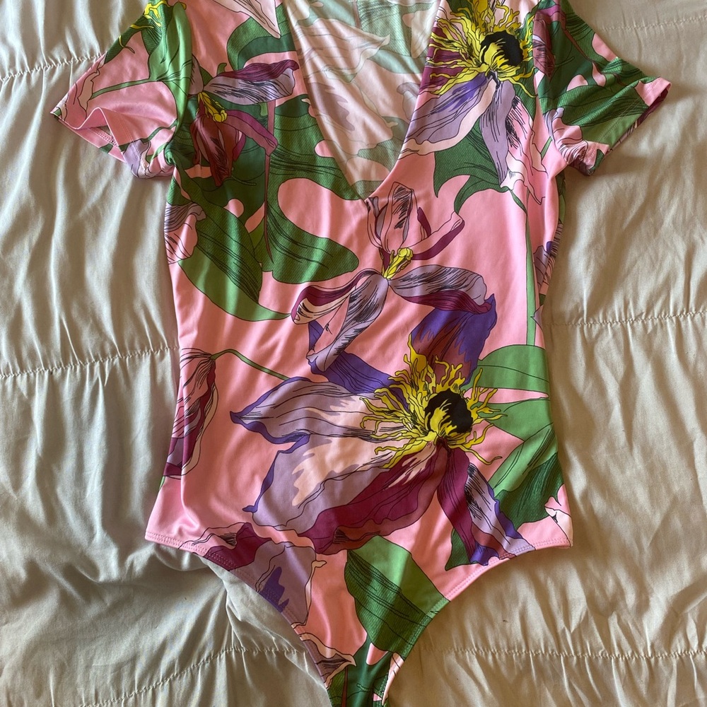 Express Green and Pink Body Contour Top